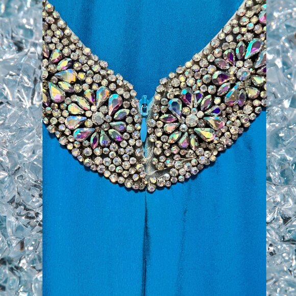 Size 0 Teal Jovani 08022 with Chiffon Cape/Wings Pageant/Prom - Picture 4 of 6